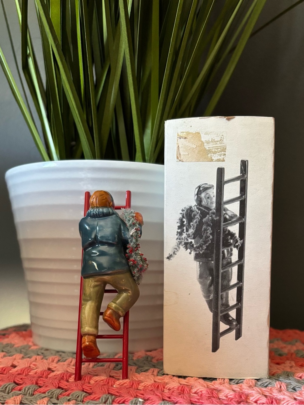 Dept. 56 The Original Snow Village “Man on Ladder Hanging Garland”